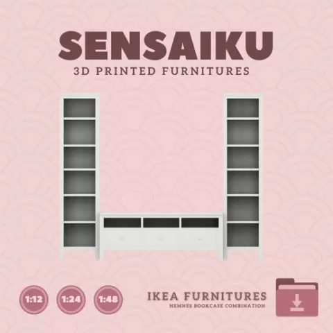 Miniature Replica HEMNES Bookcase and TV Unit Combination for Miniature Dollhouse - IKEA (1:12,24,48) - 3D Print Instant Download