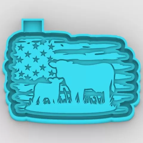 USA cow family - USA flag - freshie mold - STL for silicone mold