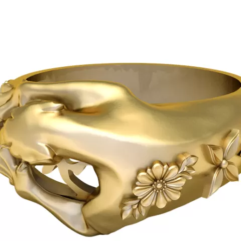 JAGUAR AND FLOWER DESIGN RING 3D PRINTABLE MODEL