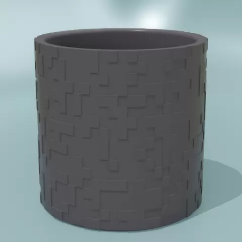 Round flower pot with pixel pattern
