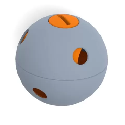 Balle distributrice de croquettes chat 60mm, ouverture reglable / Cat food dispenser ball 60mm, adjustable opening