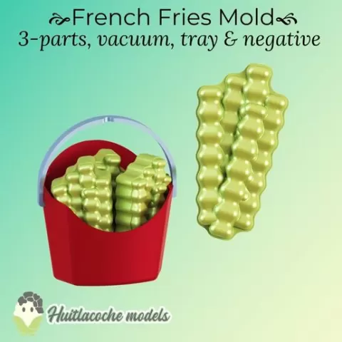 French fries mold: 3-part mold, vacuum forming, tray & silicone mold master (3-Parts)