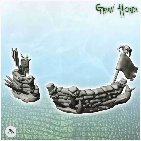Set of two orc barricades with sand and skull flag (1) - min - Hartolia Miniatures