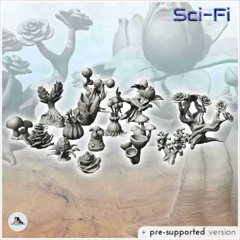 Set of alien plants for futuristic planet (9) - miniatures f - Hartolia Miniatures