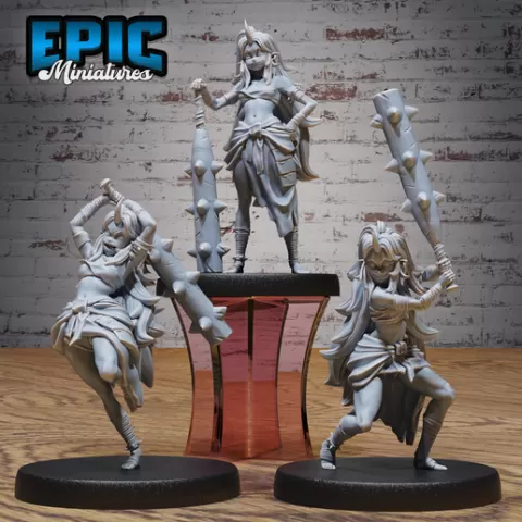Blue Oni Girl Set ‧ DnD Miniature ‧ Tabletop Miniatures ‧ Gaming Monster ‧ 3D Model ‧ RPG ‧ DnDminis ‧ STL FILE
