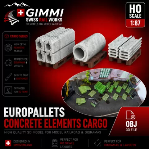 1/87 - HO Scale - Europallets Concrete Elements Cargo Train