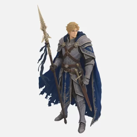 Blue Cloak Knight | Armoured Fantasy Spearman for Dioramas & Display "fantasy series"