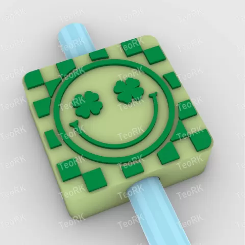 Straw Topper smiley checkered st patricks - TeoRk