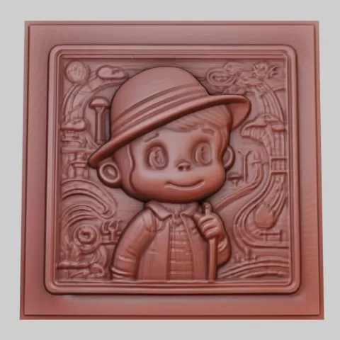 Curious George 3d printer relief medallion obj stl