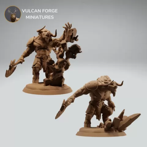 Minotaur elemental warrior with axe - two variations - Pre supported