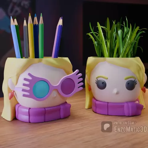 blonde witch girl - lovegood flower pot, pencil holder - EnzoMatic 3D