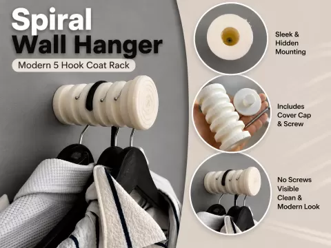 Spiral Wall Hanger | Modern 5 Hook Coat Rack