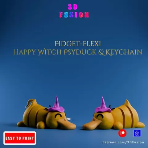 Happy PsyDuck Witch🦆💢 🧹 : MultiColor Mini Pokemon Articulated Flexi Toy and Keychain 🔸 STL and 3MF Files 🔸 Print in Place