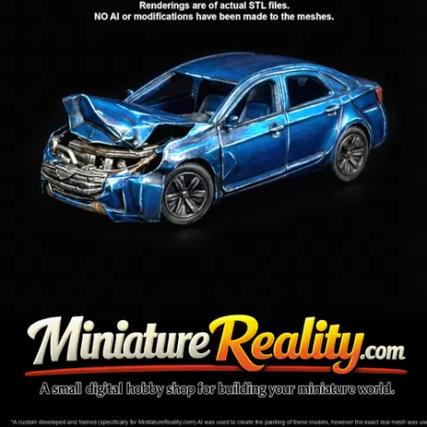 hybrid sedan (2010s–2020s) — totaled, total-loss damage - HO 1:87 Master STL (print at any scale)