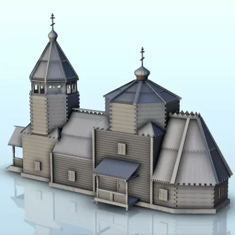 Slavic wooden church with large bell tower (11) - miniatures - Hartolia Miniatures
