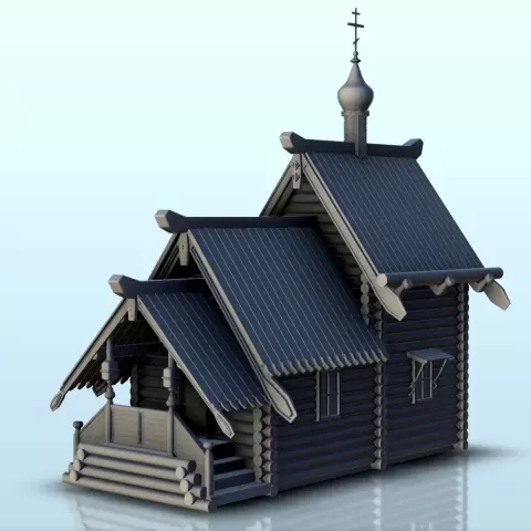 Slavic wooden church with canopy and tower (14) - miniatures - Hartolia Miniatures