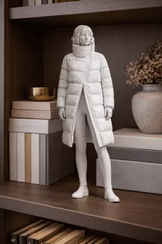 Long Puffer Coat Woman Statue STL – Winter Fashion Female Figure for 3D Printing