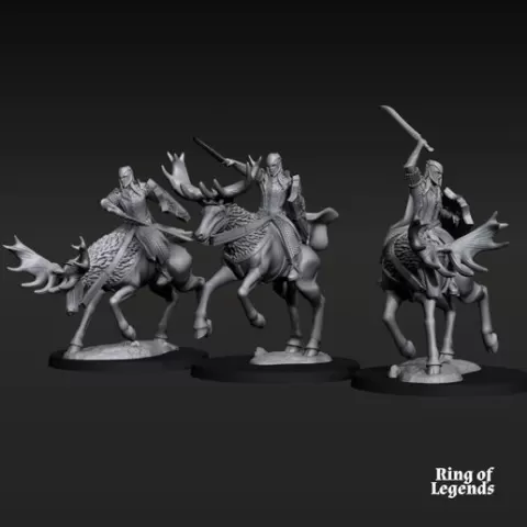 3x Armoured Wood Elf on Elk - Mounted | Wood Elves | Fantasy | Ring of Legends