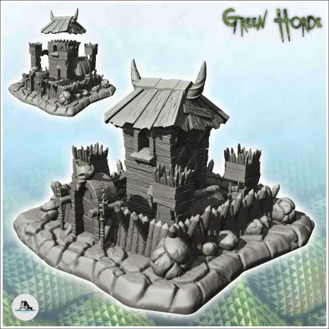 Wooden fortified tower of chaos with floor and door surmount - Hartolia Miniatures