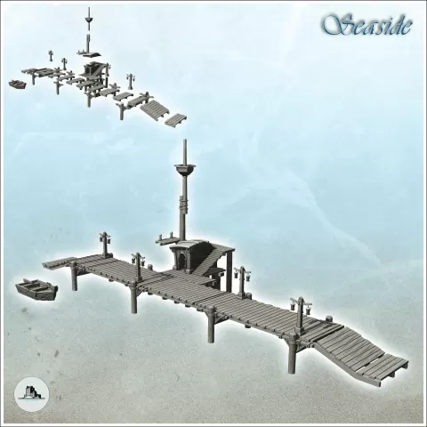 Modular set of medieval wooden pontoons with mast and boat ( - Hartolia Miniatures