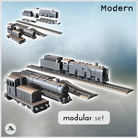 Set of steam and diesel locomotives with various types of tr - Hartolia Miniatures