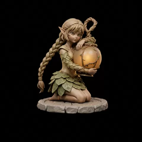 Autumn Elf Girl STL Magical Lantern Fantasy Figure Resin 3D Print
