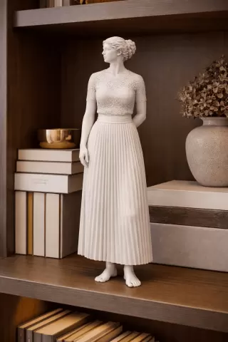 Elegant Pleated Dress Woman Statue STL – Modern Female Figure for 3D Printing