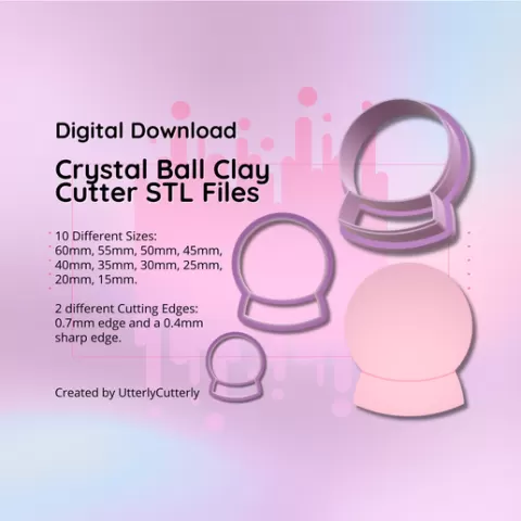 Clay Cutter STL File Crystal Ball- Mystic Earring Digital File Download- 10 sizes & 2 Cutter Versions, cookie cutter