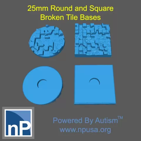 25mm Circle and Square Broken Tile Bases