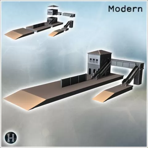 Railway station with platforms for trains and elevated walkway for pedestrians (5) - Modern WW2 WW1 World War Diaroma Wargaming RPG Mini Hobby