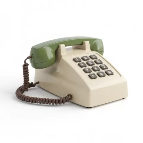 Push-button landline phone 80s, retro, vintage, character, classic, nostalgic, oldschool, iconic, cartoon, figure, collectible