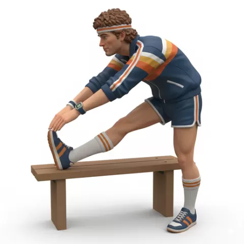 Jogger stretching before run, retro, vintage, character, classic, nostalgic, oldschool, iconic, cartoon, figure, collectible