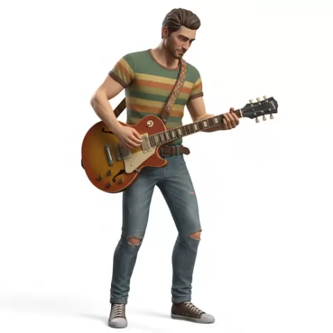 Guitarist tuning guitar, retro, vintage, character, classic, nostalgic, oldschool, iconic, cartoon, figure, collectible