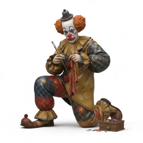 Clown fixing costume, retro, vintage, character, classic, nostalgic, oldschool, iconic, cartoon, figure, collectible