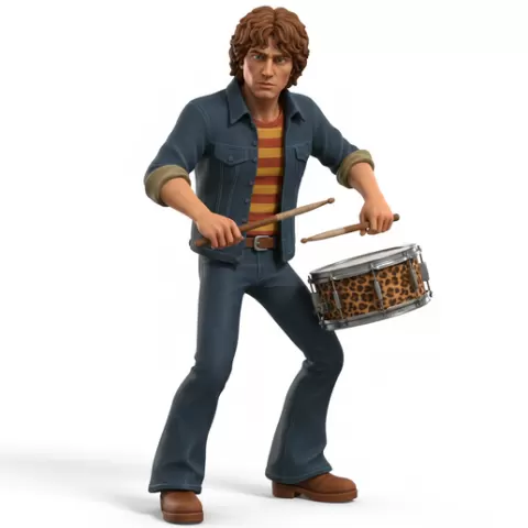 Drummer adjusting drumsticks grip, retro, vintage, character, classic, nostalgic, oldschool, iconic, cartoon, figure, collectible