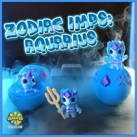 Aquarius Flexi Imp - Zodiac Imp Collection Part 2 - Keychain & Straw Buddy, No Supports 3D Print STL/3MF by SEREV3d