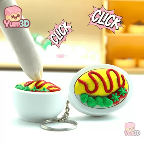 🍳 Yum3D Omurice Delight for Food Lovers Fidget Clicker Keychain - Cute Backpack Keychain by Yum 3D