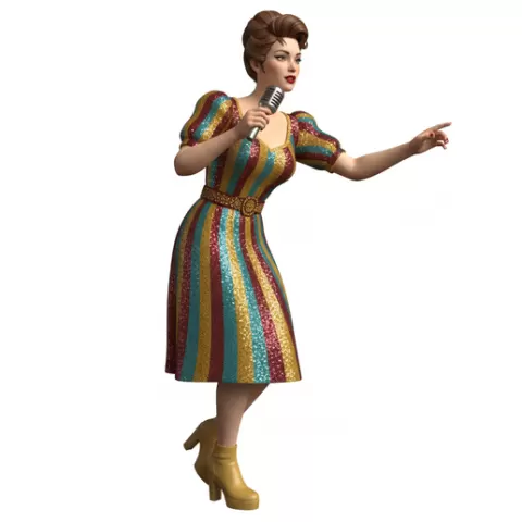 Singer holding microphone, retro, vintage, character, classic, nostalgic, oldschool, iconic, cartoon, figure, collectible