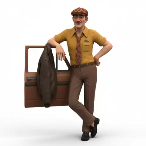 Taxi driver leaning stance, retro, vintage, character, classic, nostalgic, oldschool, iconic, cartoon, figure, collectible