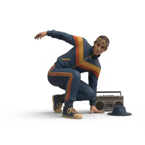 Breakdancer low stance, retro, vintage, character, classic, nostalgic, oldschool, iconic, cartoon, figure, collectible