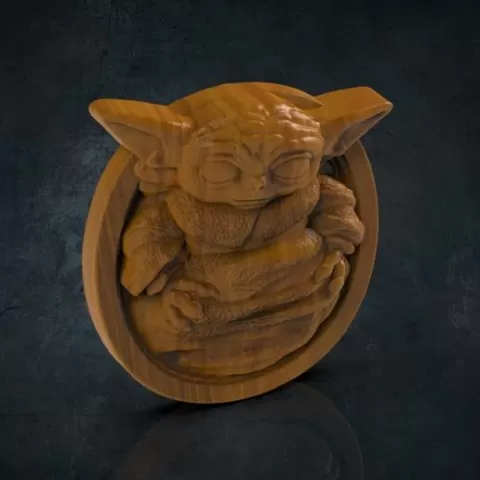 Baby Yoda 3D STL Model for CNC Router, Artcam, Vetric, Engraver, Relief, Carving, Cut 3D, Stl File For Cnc Router, Wall Decor