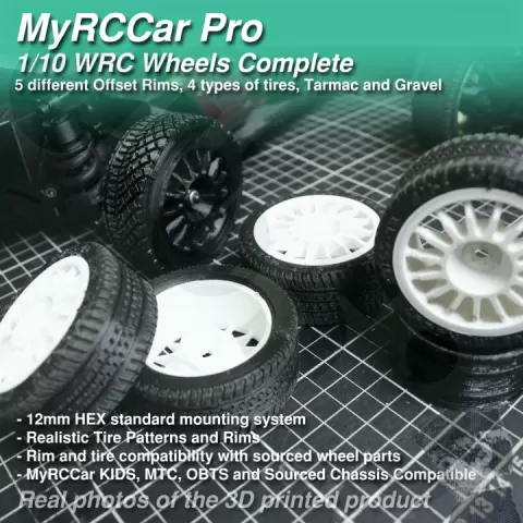 MyRCCar WRC Wheels 1/10 Complete, 5 Rims, 4 tires On-Road RC Car Wheels by Dlb Five