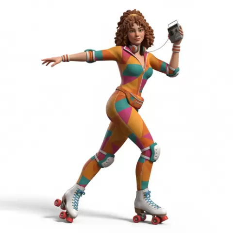 Roller skater relaxed stance, retro, vintage, character, classic, nostalgic, oldschool, iconic, cartoon, figure, collectible