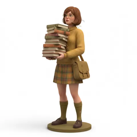 Retro student holding books stack, retro, vintage, character, classic, nostalgic, oldschool, iconic, cartoon, figure, collectible