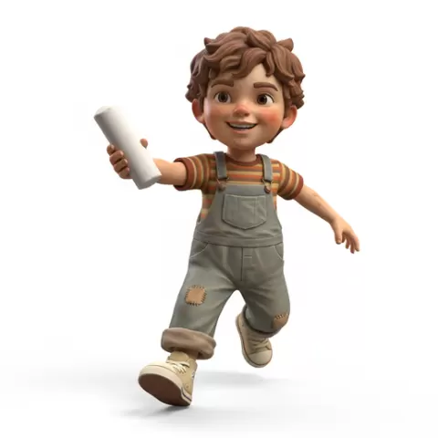 Kid holding chalk, retro, vintage, character, classic, nostalgic, oldschool, iconic, cartoon, figure, collectible