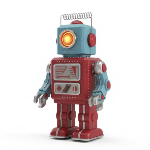 Toy robot with glowing eye design, retro, vintage, toy, toys, classic, oldschool, nostalgic, nostalgia, childhood, collectible, figure