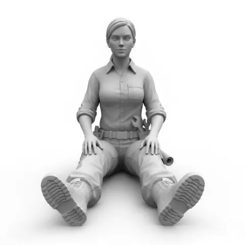 Character sitting on ground legs stretched, profession, job, worker, career, occupation, employee, expert, specialist, industry, service, uniform, tools, skills, training, work, professional, figure, figurine, model, collectible