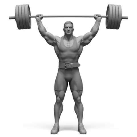 Weightlifter holding bar overhead, profession, job, worker, career, occupation, employee, expert, specialist, industry, service, uniform, tools, skills, training, work, professional, figure, figurine, model, collectible