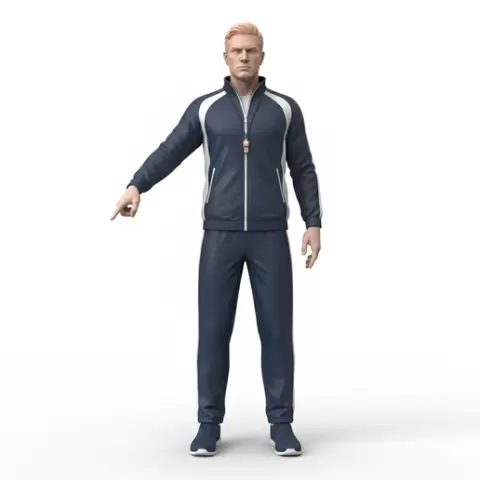 Coach pointing downward instruction, profession, job, worker, career, occupation, employee, expert, specialist, industry, service, uniform, tools, skills, training, work, professional, figure, figurine, model, collectible