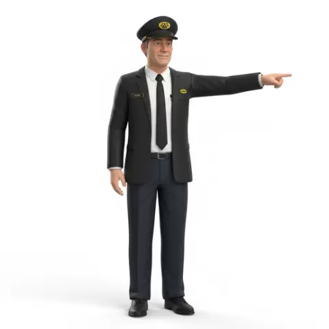 Taxi driver pointing direction, profession, job, worker, career, occupation, employee, expert, specialist, industry, service, uniform, tools, skills, training, work, professional, figure, figurine, model, collectible
